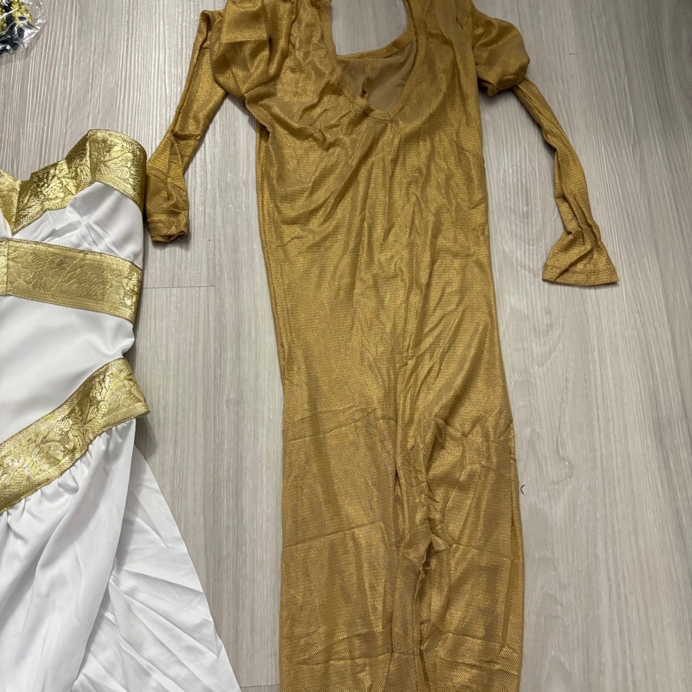 Leg Avenue Golden Goddess Costume Size S/P 3 Piece Catsuit Dress Headpiece - Picture 5 of 12